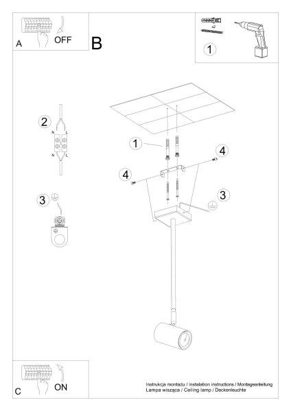 Deckenlampe Schwarz schwenkbar Metall GU10 H: 33 cm