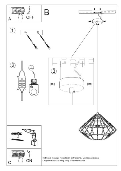Hängelampe Weiß Metall Draht Retro geometrisch E27