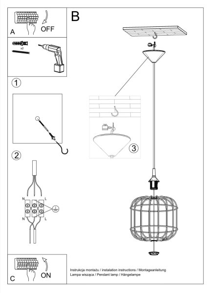 Pendelleuchte Weiß Metall Draht Ø 23 cm Retro E27