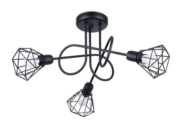 Deckenleuchte Retro Metall Schwarz 48 cm breit 3-flammig