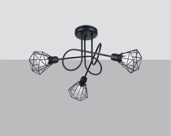 Deckenleuchte Retro Metall Schwarz 48 cm breit 3-flammig