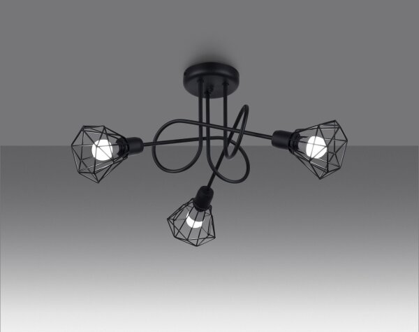 Deckenleuchte Retro Metall Schwarz 48 cm breit 3-flammig