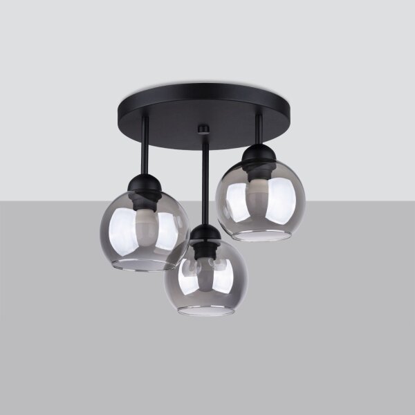 Deckenleuchte Metall Rauchglas 3-flammig Ø 35 cm E27