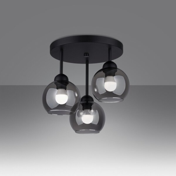 Deckenleuchte Metall Rauchglas 3-flammig Ø 35 cm E27