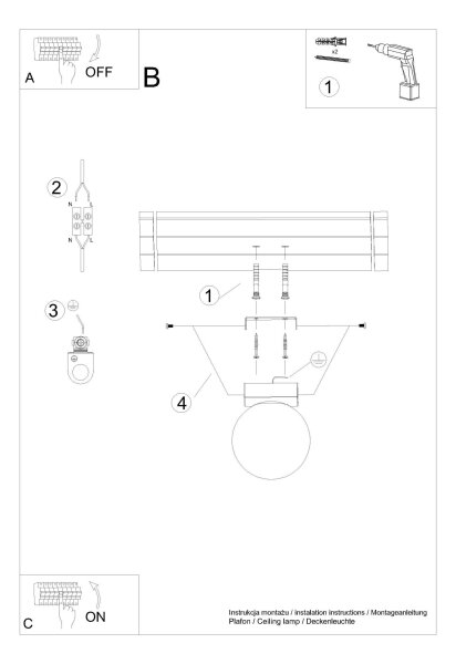 Deckenlampe Kugelschirm Ø 12 cm Weiß Schwarz G9 Glas