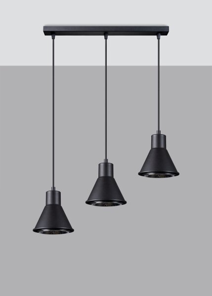 Pendelleuchte 3-flammig Retro ES111 Metall Schwarz