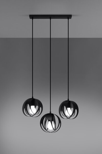 Hängelampe Schwarz Metall 3-flammig verstellbar E27
