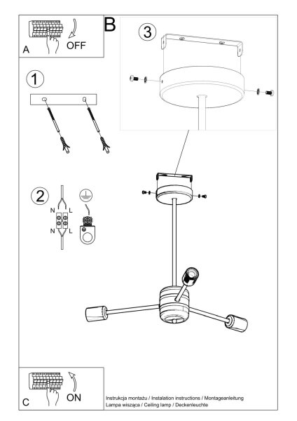 Deckenlampe Schwarz 3-flammig Ø 61 cm Metall CENZI