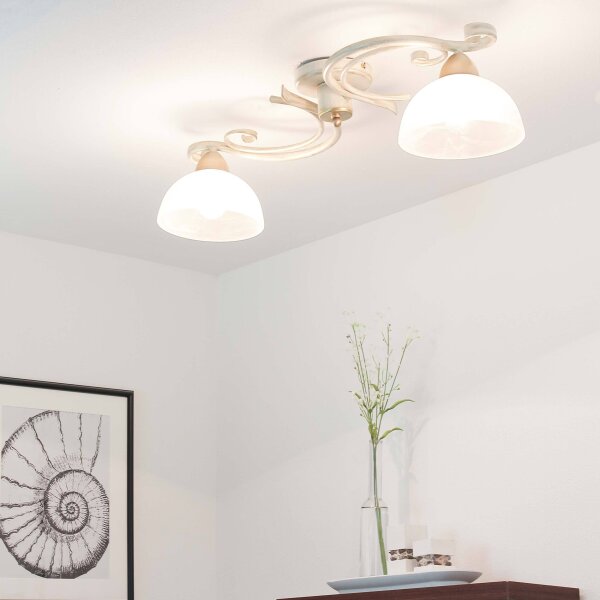 Deckenlampe Weiß Shabby Landhaus Glas Metall E27