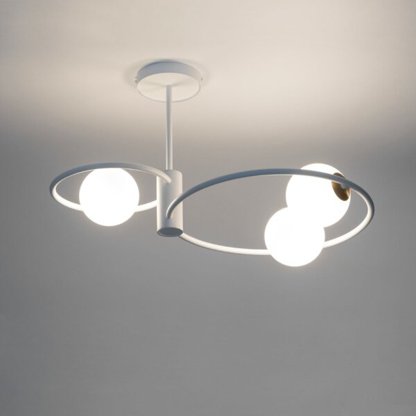 Große Deckenleuchte Weiß Metall Glas B:64 cm G9 Modern