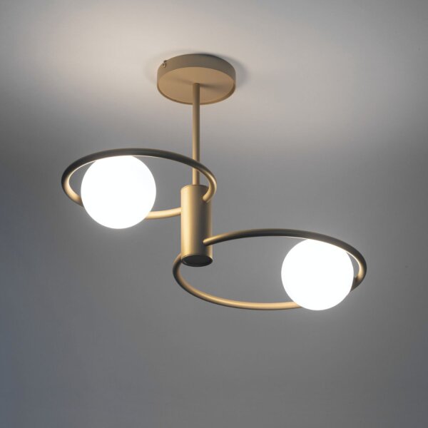 Wohnliche Deckenleuchte Gold Metall Glas G9 2-flammig