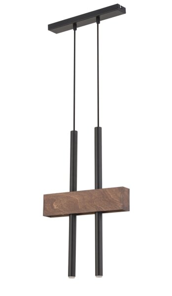 Lange Hängelampe Metall Holz Schwarz 2-flammig 31 cm