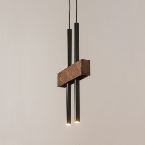Lange Hängelampe Metall Holz Schwarz 2-flammig 31 cm