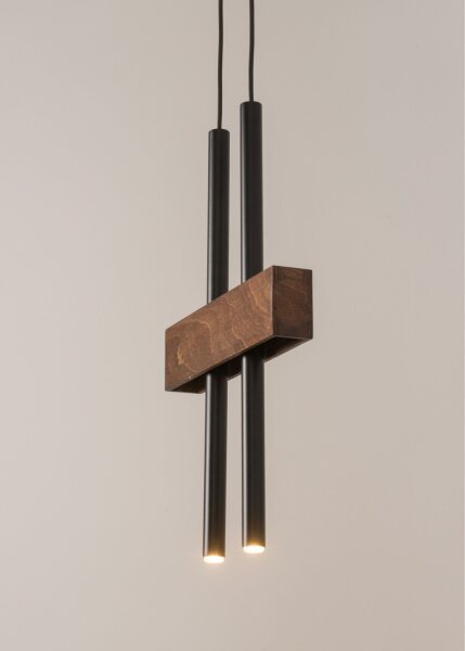 Lange Hängelampe Metall Holz Schwarz 2-flammig 31 cm