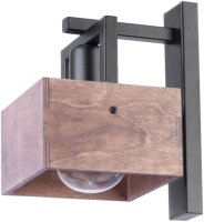 Holz Wandleuchte Schwarz Metall E27 T:21 cm nat&uuml;rlich