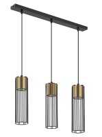 Lange H&auml;ngelampe Schwarz Gold 60 cm Zylinder 3-flammig