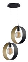 Moderne H&auml;ngeleuchte 2-flammig Schwarz Gold E27 L:38 cm