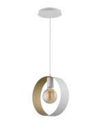 Moderne H&auml;ngelampe Wei&szlig; Gold E27 bis 1 m h&auml;ngend
