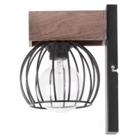 Schwarze Wandlampe Metall Holz E27 H:25 cm wohnlich