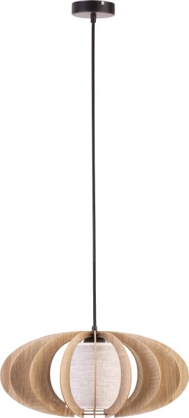 Hängelampe Eiche Holz Stoff Ø44 cm bis 0,9 m wohnlich