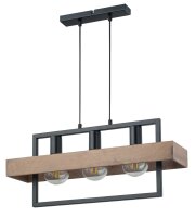 Holz H&auml;ngelampe Metall Schwarz E27 61 cm l&auml;nglich