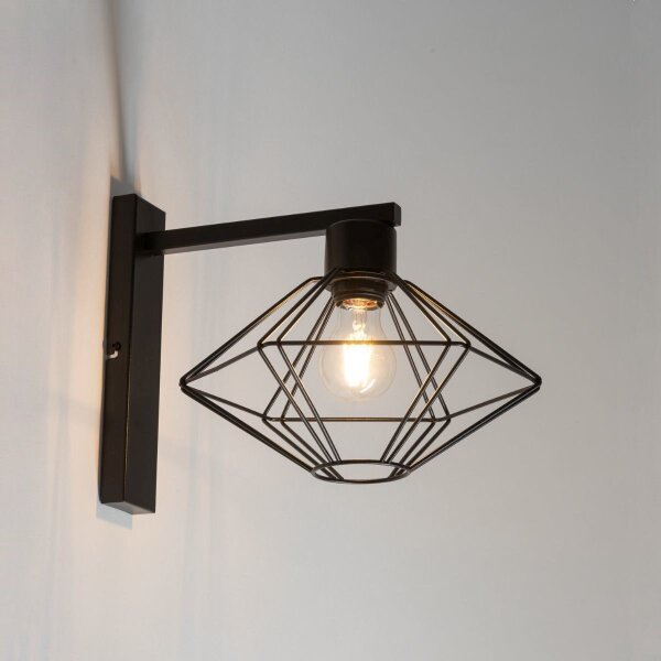 Wandlampe Metall Draht Schwarz E27 T:35 cm dekorativ