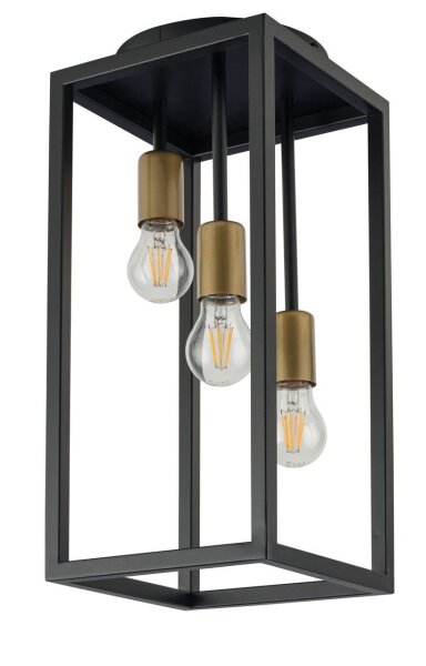 Deckenlampe 3-flammig Schwarz Gold Metall E27 Retro