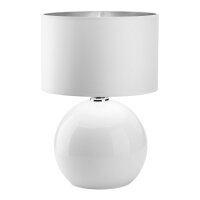 Nachttischlampe Glas Stoff Weiß Silber 54 cm...