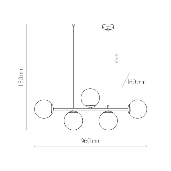 Hängelampe Modern B: 96 cm Metall Glas in Schwarz Weiß