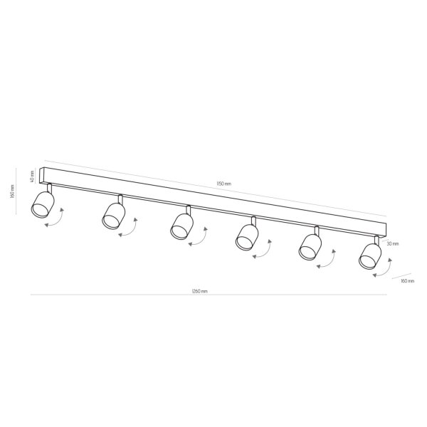 Deckenspot Metall Schwarz verstellbar 127 cm lang
