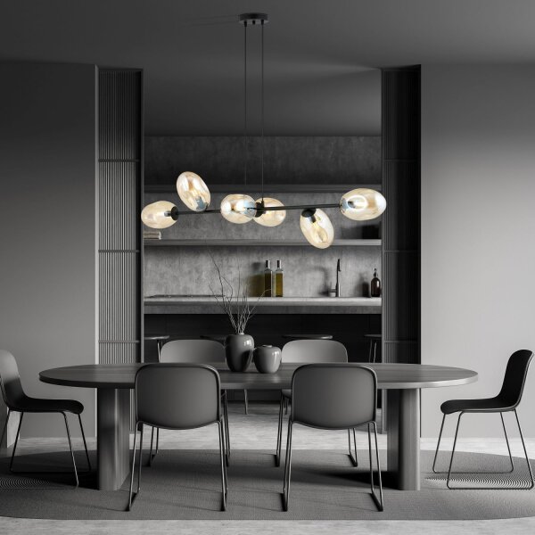 Pendelleuchte Schwarz Bernstein E14 Glas Metall