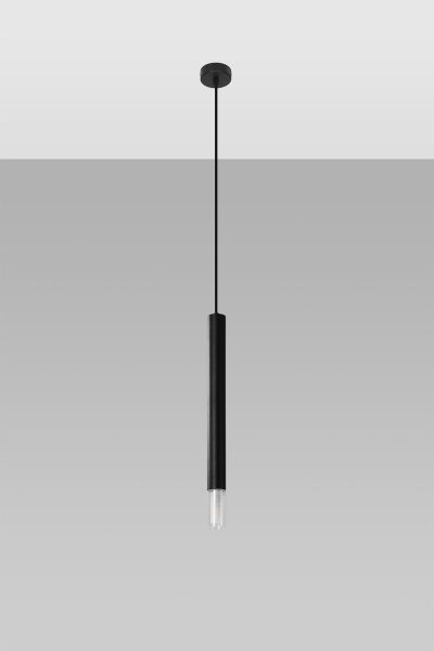 Hängeleuchte Schwarz Zylinder Ø 4 cm schmal Metall Glas