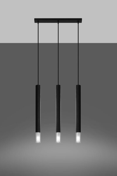 Hängelampe Schwarz Metall Glas 3-flammig G9 schmal
