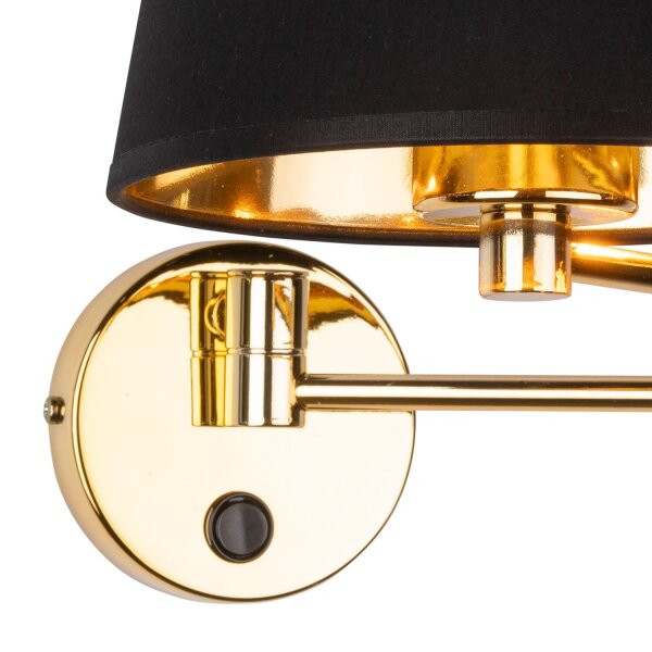 Wandlampe Schlafzimmer Schwenkarm Schalter E27 Gold Schwarz