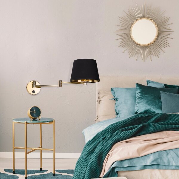 Wandlampe Schlafzimmer Schwenkarm Schalter E27 Gold Schwarz