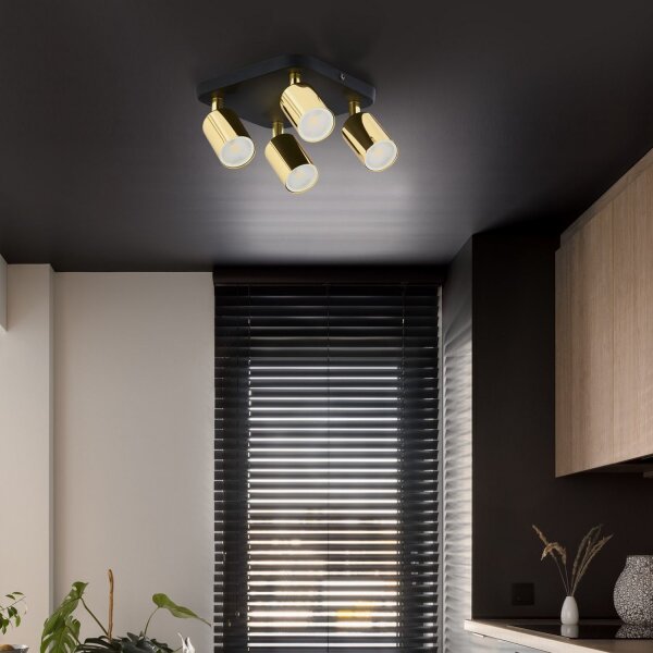Deckenspot Metall 4-flammig GU10 Schwarz Gold BRIONY