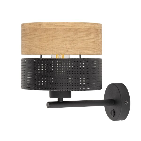 Moderne Wandlampe mit Schalter E27 Schwarz Natur Holz Optik