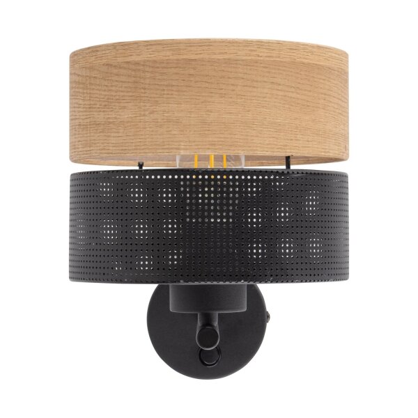 Moderne Wandlampe mit Schalter E27 Schwarz Natur Holz Optik