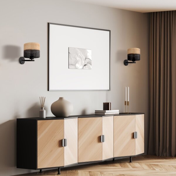 Moderne Wandlampe mit Schalter E27 Schwarz Natur Holz Optik