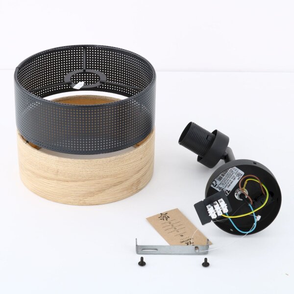 Moderne Wandlampe mit Schalter E27 Schwarz Natur Holz Optik
