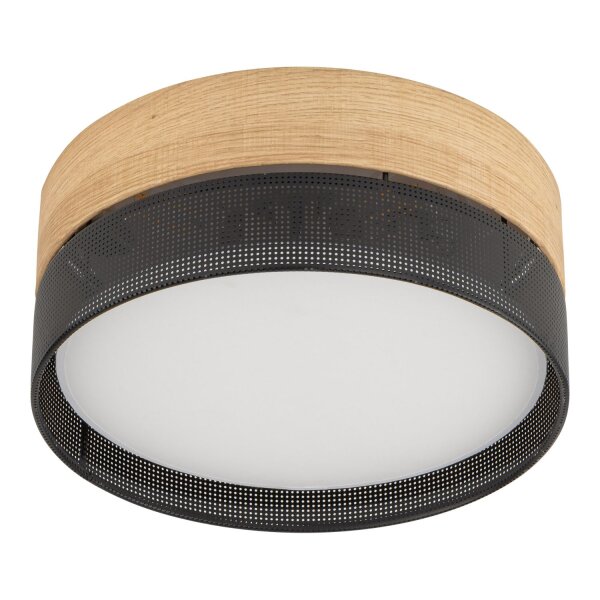 Deckenleuchte rund Ø 50 cm blendarm Schwarz Holzoptik Modern