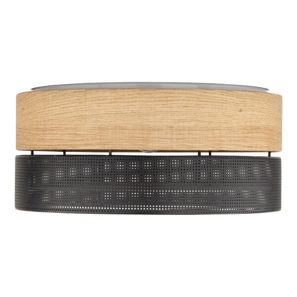 Deckenleuchte rund Ø 50 cm blendarm Schwarz Holzoptik Modern