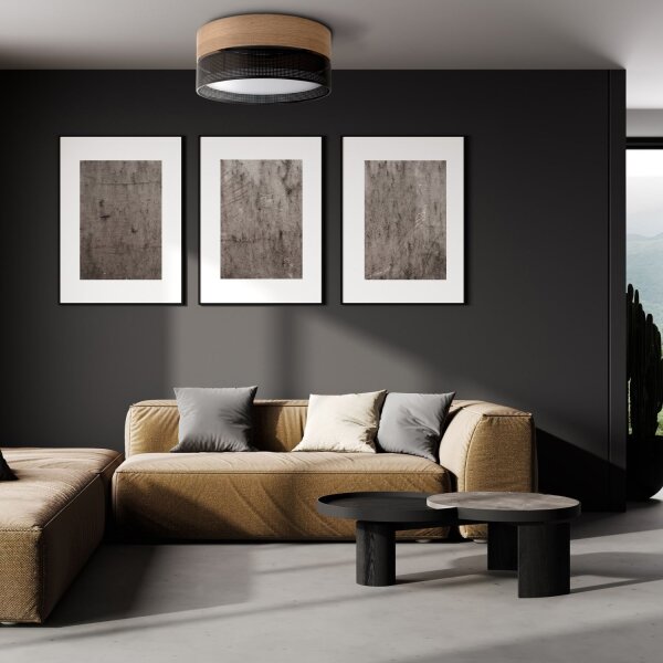 Deckenleuchte rund Ø 50 cm blendarm Schwarz Holzoptik Modern