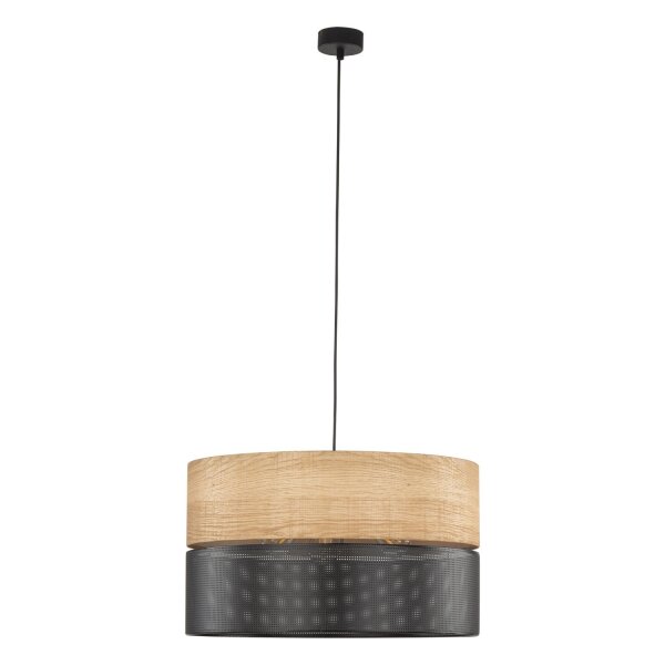 Hängeleuchte Schwarz Natur Ø 50 cm verstellbar 3x E27 Modern