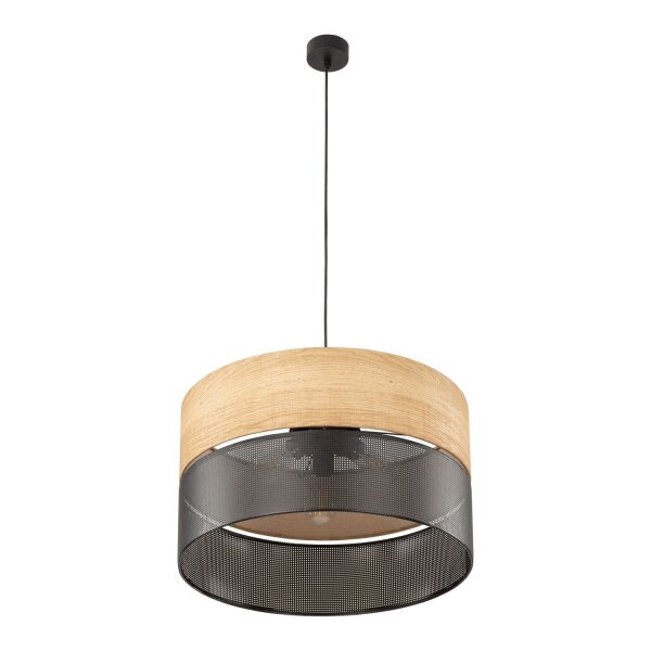 Hängeleuchte Schwarz Natur Ø 50 cm verstellbar 3x E27 Modern