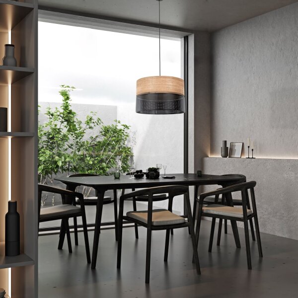 Hängeleuchte Schwarz Natur Ø 50 cm verstellbar 3x E27 Modern