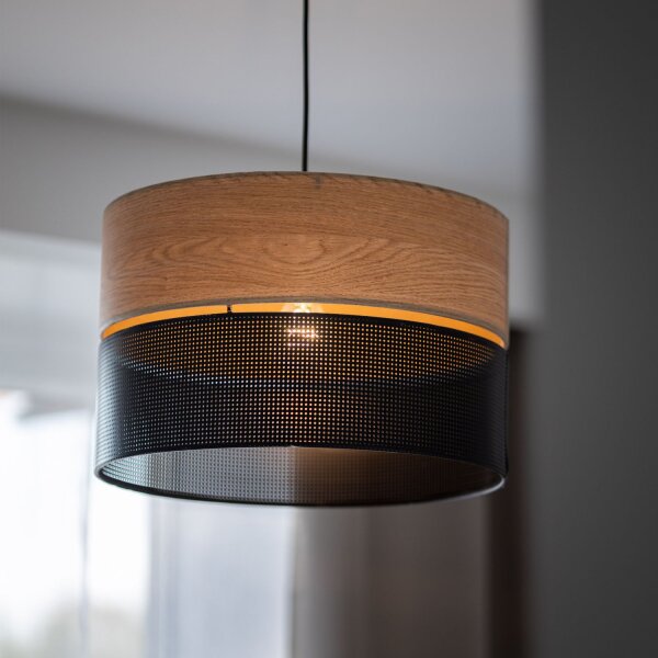 Hängelampe verstellbar E27 Ø 38 cm Schwarz Natur CANTU