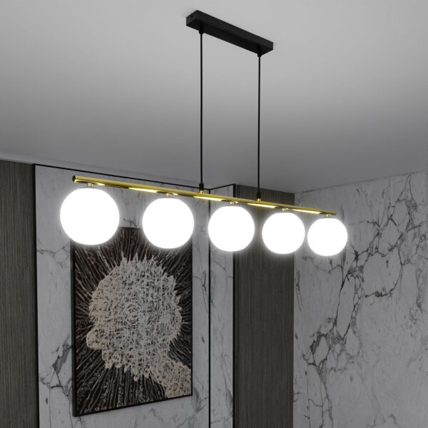 Pendelleuchte Schwarz Weiß Gold E14 Glas Metall 105 cm lang