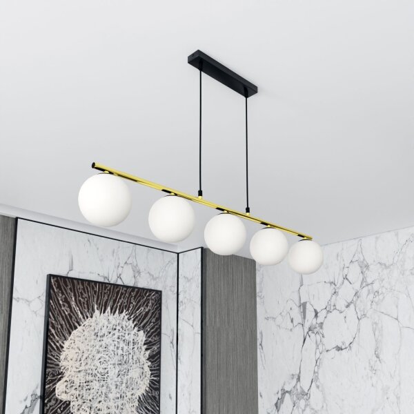 Pendelleuchte Schwarz Weiß Gold E14 Glas Metall 105 cm lang
