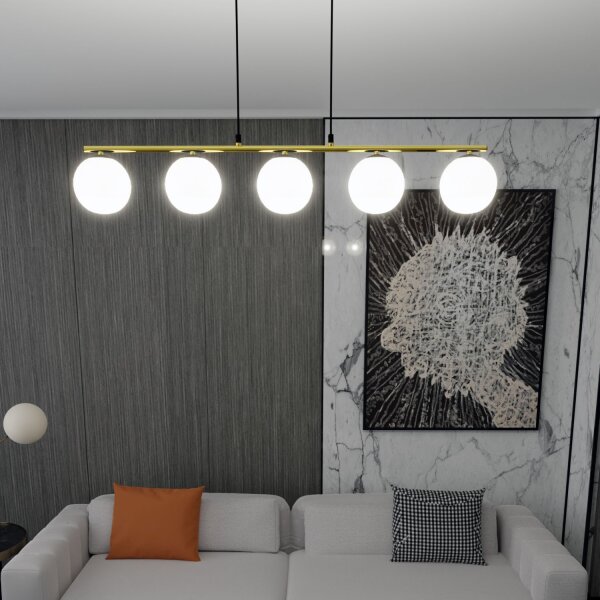 Pendelleuchte Schwarz Weiß Gold E14 Glas Metall 105 cm lang